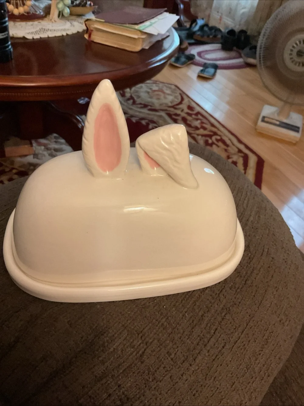 Rare  Butter Dish With Bunny Rabbit Ears Top Whimsy Home By Magenta Easter EUC